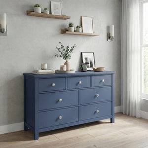English Elm Dresser Seven Drawer Contemporary Chest with Chrome Knobs for Youth or Coastal Bedroom Blue B011P574406
