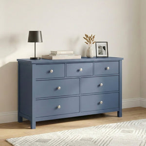 English Elm Dresser Seven Drawer Contemporary Chest with Chrome Knobs for Youth or Coastal Bedroom Blue B011P574406