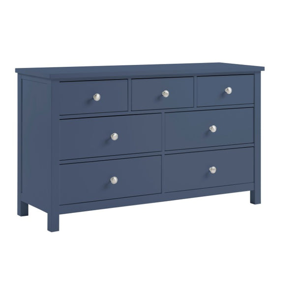 English Elm Dresser Seven Drawer Contemporary Chest with Chrome Knobs for Youth or Coastal Bedroom Blue B011P574406