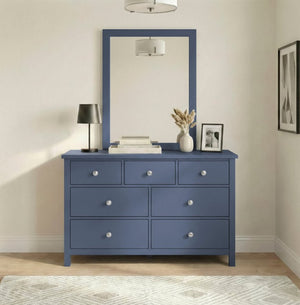 English Elm Dresser Seven Drawer Contemporary Chest with Chrome Knobs for Youth or Coastal Bedroom Blue B011P574406