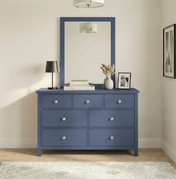 English Elm Dresser Seven Drawer Contemporary Chest with Chrome Knobs for Youth or Coastal Bedroom Blue B011P574406