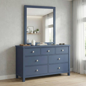 English Elm Dresser Seven Drawer Contemporary Chest with Chrome Knobs for Youth or Coastal Bedroom Blue B011P574406