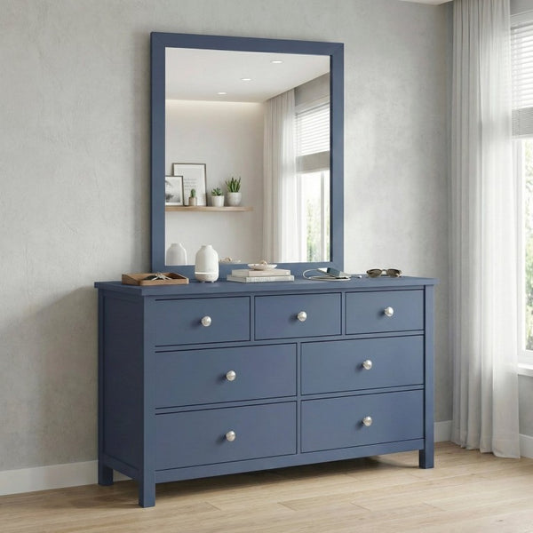 English Elm Dresser Seven Drawer Contemporary Chest with Chrome Knobs for Youth or Coastal Bedroom Blue B011P574406