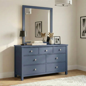 English Elm Dresser Seven Drawer Contemporary Chest with Chrome Knobs for Youth or Coastal Bedroom Blue B011P574406