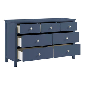 English Elm Dresser Seven Drawer Contemporary Chest with Chrome Knobs for Youth or Coastal Bedroom Blue B011P574406