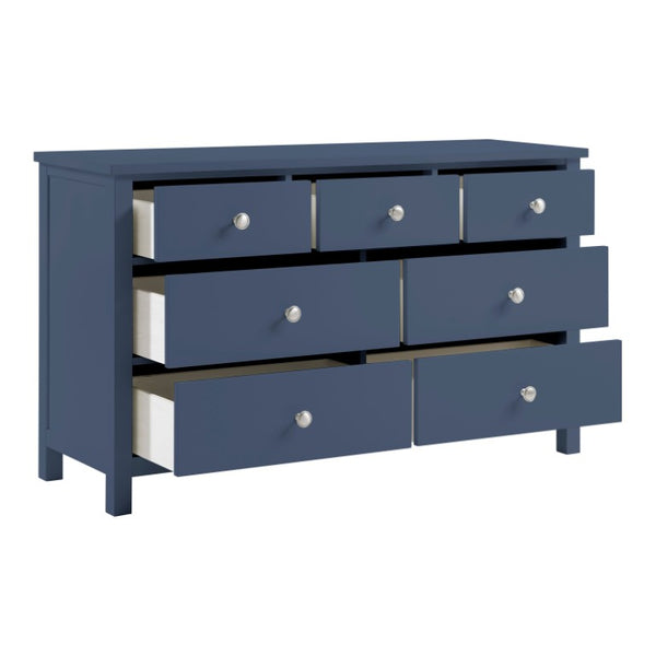 English Elm Dresser Seven Drawer Contemporary Chest with Chrome Knobs for Youth or Coastal Bedroom Blue B011P574406