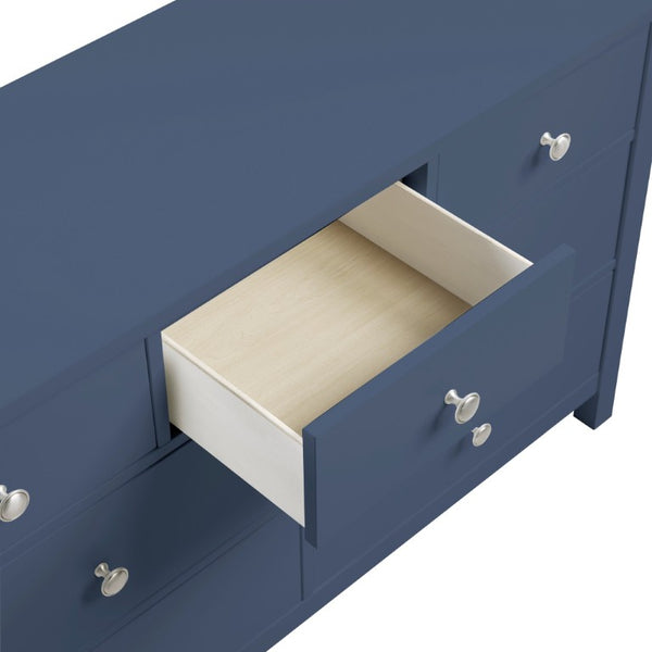 English Elm Dresser Seven Drawer Contemporary Chest with Chrome Knobs for Youth or Coastal Bedroom Blue B011P574406