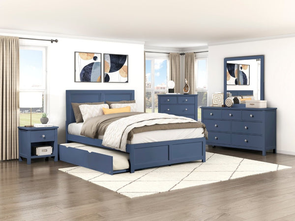 English Elm Dresser Seven Drawer Contemporary Chest with Chrome Knobs for Youth or Coastal Bedroom Blue B011P574406