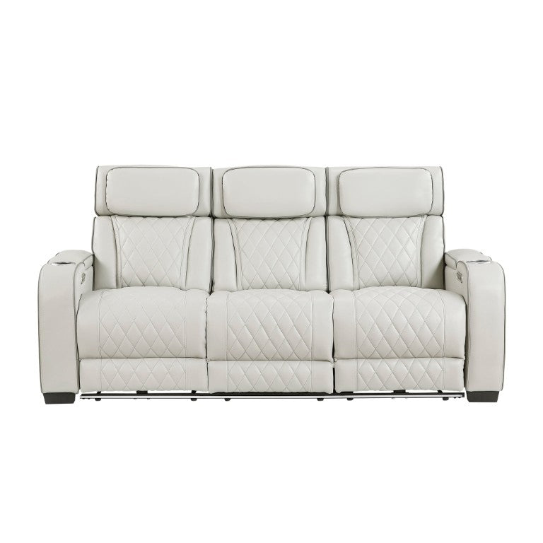 English Elm Power Reclining Sofa with LED Lighting Diamond Stitched Faux Leather Home Theater B011P574410