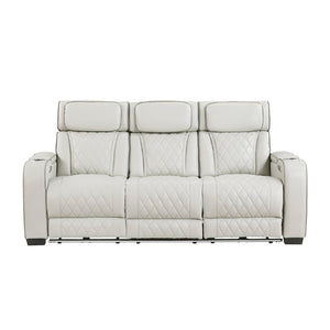 English Elm Power Reclining Sofa with LED Lighting Diamond Stitched Faux Leather Home Theater B011P574410