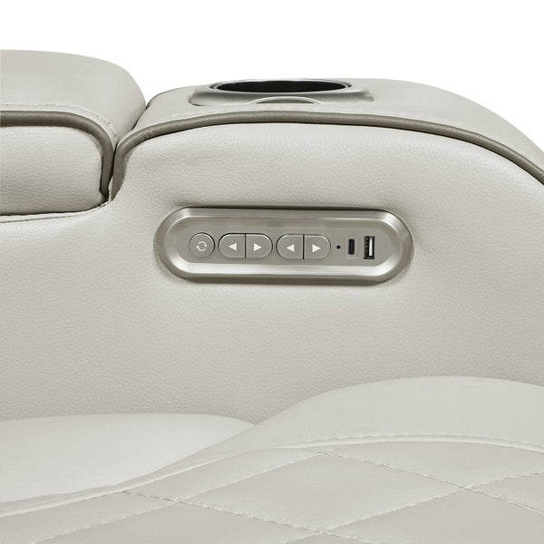 English Elm Power Reclining Sofa with LED Lighting Diamond Stitched Faux Leather Home Theater B011P574410