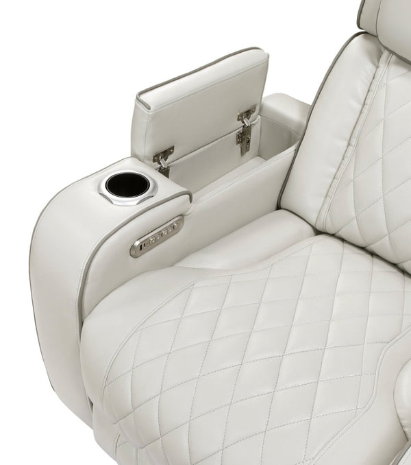 English Elm Power Reclining Sofa with LED Lighting Diamond Stitched Faux Leather Home Theater B011P574410