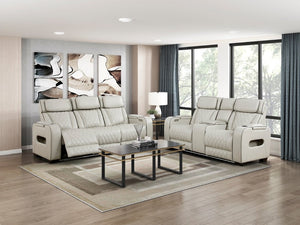 English Elm Power Reclining Sofa with LED Lighting Diamond Stitched Faux Leather Home Theater B011P574410