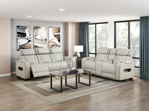 English Elm Power Reclining Sofa with LED Lighting Diamond Stitched Faux Leather Home Theater B011P574410