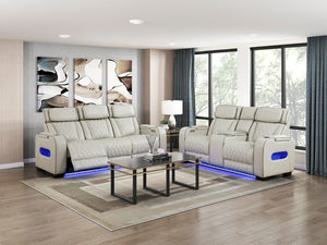 English Elm Power Reclining Sofa with LED Lighting Diamond Stitched Faux Leather Home Theater B011P574410