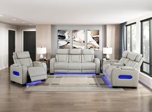 English Elm Power Reclining Sofa with LED Lighting Diamond Stitched Faux Leather Home Theater B011P574410