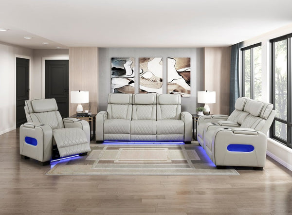 English Elm Power Reclining Sofa with LED Lighting Diamond Stitched Faux Leather Home Theater B011P574410