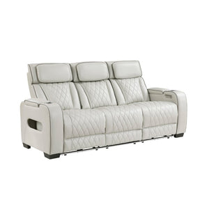 English Elm Power Reclining Sofa with LED Lighting Diamond Stitched Faux Leather Home Theater B011P574410