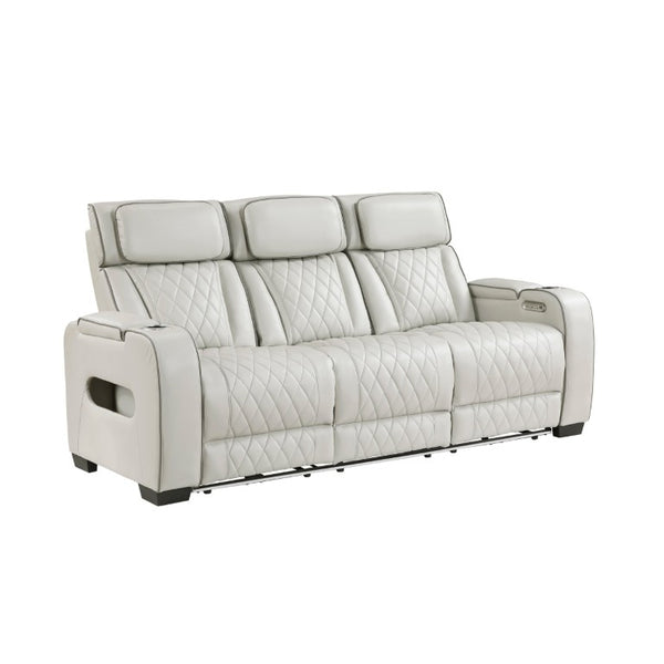 English Elm Power Reclining Sofa with LED Lighting Diamond Stitched Faux Leather Home Theater B011P574410