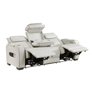 English Elm Power Reclining Sofa with LED Lighting Diamond Stitched Faux Leather Home Theater B011P574410
