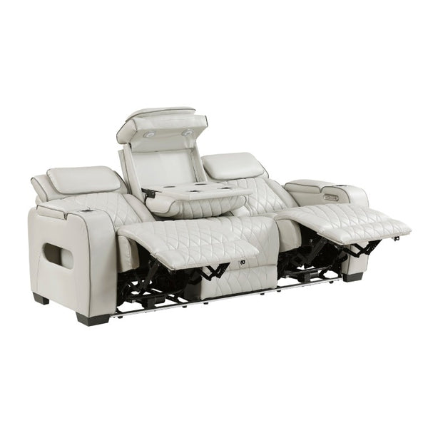 English Elm Power Reclining Sofa with LED Lighting Diamond Stitched Faux Leather Home Theater B011P574410