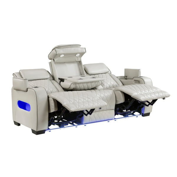 English Elm Power Reclining Sofa with LED Lighting Diamond Stitched Faux Leather Home Theater B011P574410