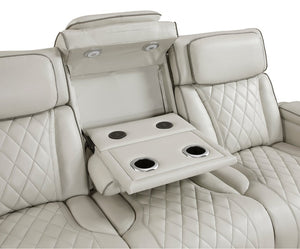 English Elm Power Reclining Sofa with LED Lighting Diamond Stitched Faux Leather Home Theater B011P574410