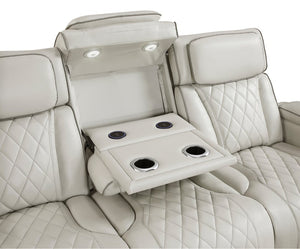 English Elm Power Reclining Sofa with LED Lighting Diamond Stitched Faux Leather Home Theater B011P574410