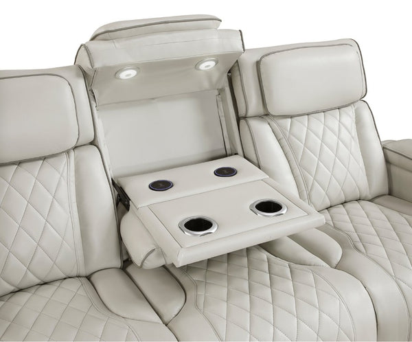 English Elm Power Reclining Sofa with LED Lighting Diamond Stitched Faux Leather Home Theater B011P574410