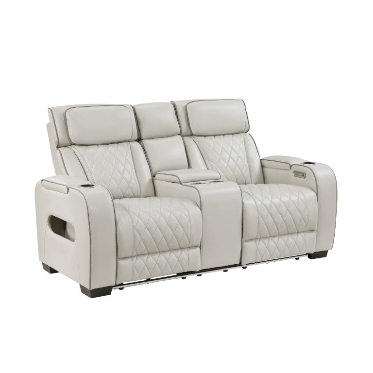 English Elm Power Reclining Loveseat with LED Lighting USB Charging Faux Leather Theater Seating B011P574411