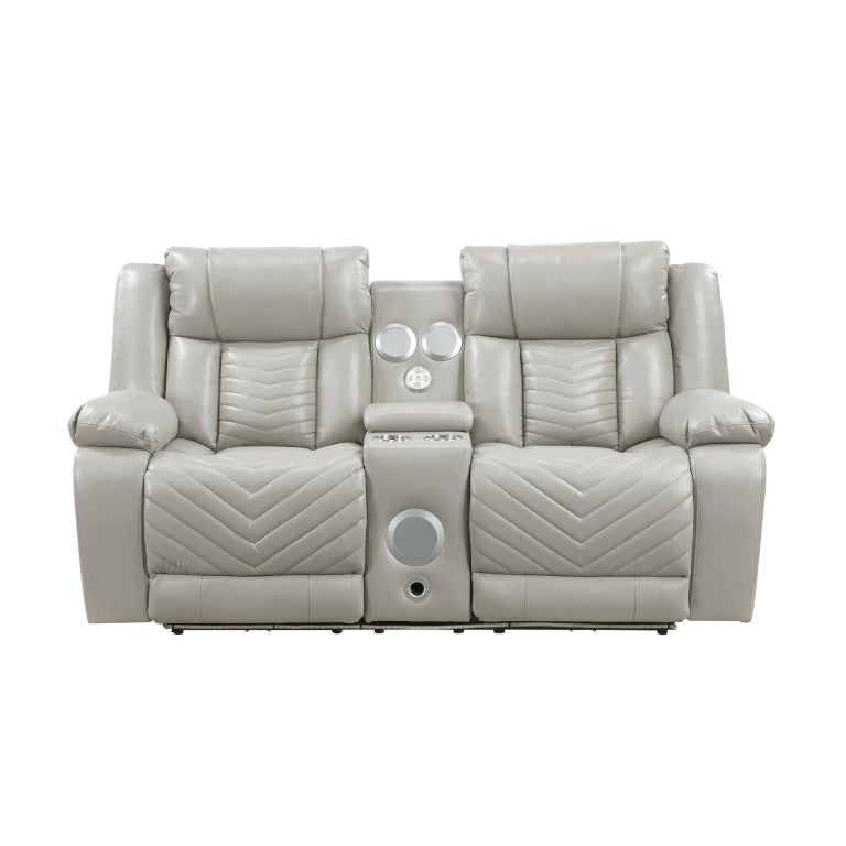English Elm Power Reclining Loveseat with LED Lighting Center Console Faux Leather Home Theater B011P574414