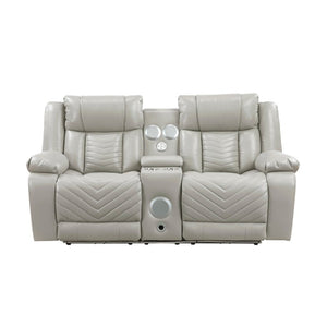 English Elm Power Reclining Loveseat with LED Lighting Center Console Faux Leather Home Theater B011P574414