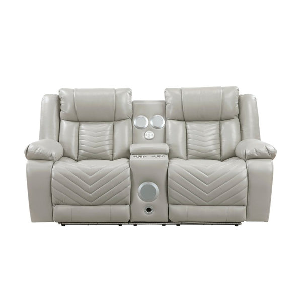 English Elm Power Reclining Loveseat with LED Lighting Center Console Faux Leather Home Theater B011P574414
