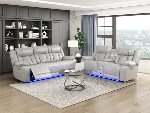 English Elm Power Reclining Loveseat with LED Lighting Center Console Faux Leather Home Theater B011P574414