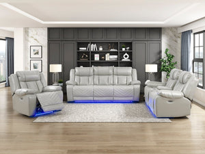 English Elm Power Reclining Loveseat with LED Lighting Center Console Faux Leather Home Theater B011P574414