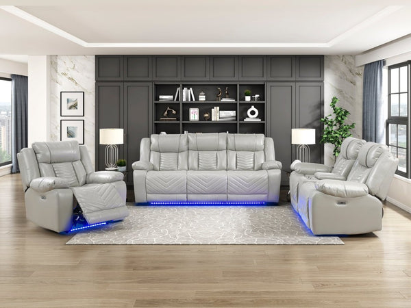 English Elm Power Reclining Loveseat with LED Lighting Center Console Faux Leather Home Theater B011P574414