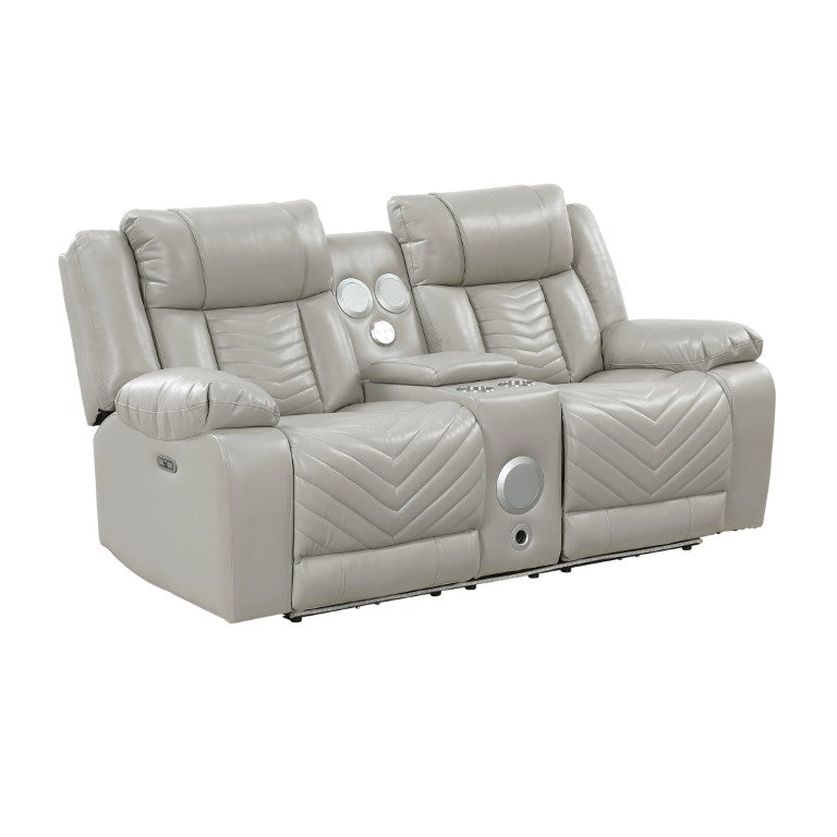 English Elm Power Reclining Loveseat with LED Lighting Center Console Faux Leather Home Theater B011P574414