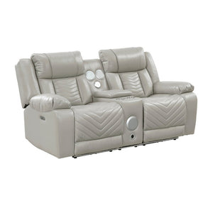 English Elm Power Reclining Loveseat with LED Lighting Center Console Faux Leather Home Theater B011P574414