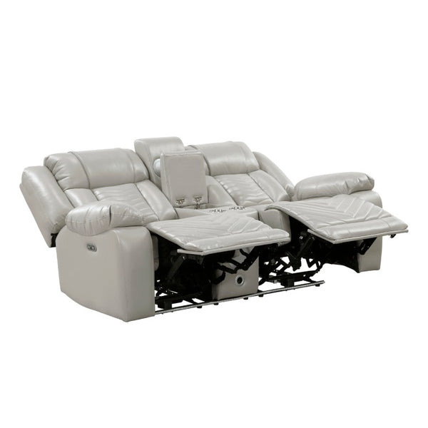 English Elm Power Reclining Loveseat with LED Lighting Center Console Faux Leather Home Theater B011P574414