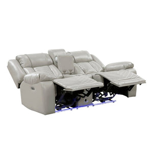 English Elm Power Reclining Loveseat with LED Lighting Center Console Faux Leather Home Theater B011P574414