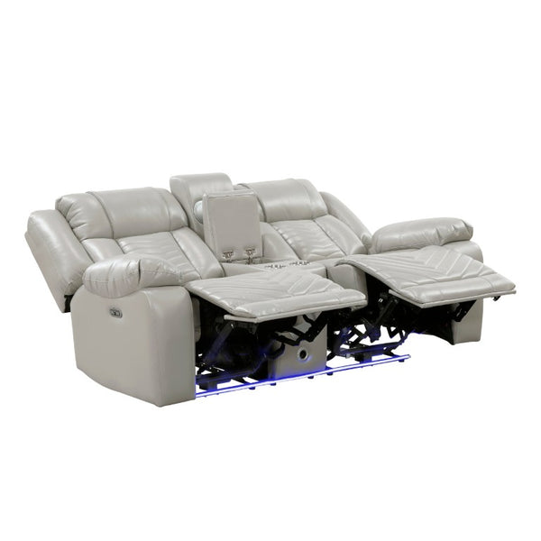 English Elm Power Reclining Loveseat with LED Lighting Center Console Faux Leather Home Theater B011P574414