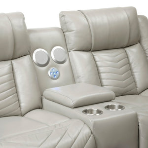 English Elm Power Reclining Loveseat with LED Lighting Center Console Faux Leather Home Theater B011P574414