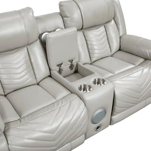 English Elm Power Reclining Loveseat with LED Lighting Center Console Faux Leather Home Theater B011P574414