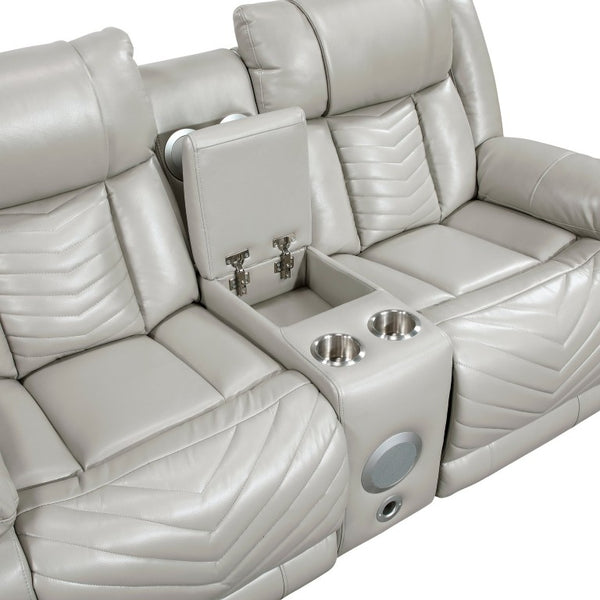 English Elm Power Reclining Loveseat with LED Lighting Center Console Faux Leather Home Theater B011P574414