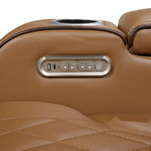 English Elm Power Reclining Loveseat with LED Lighting Console Storage and Diamond Faux Leather B011P574417