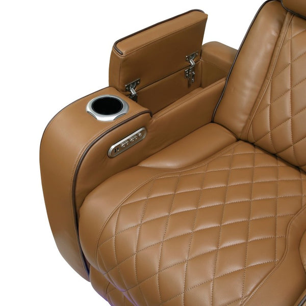 English Elm Power Reclining Loveseat with LED Lighting Console Storage and Diamond Faux Leather B011P574417