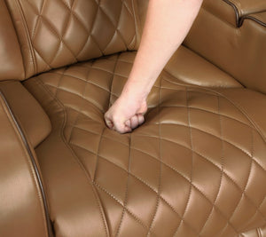 English Elm Power Reclining Loveseat with LED Lighting Console Storage and Diamond Faux Leather B011P574417