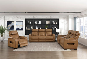English Elm Power Reclining Loveseat with LED Lighting Console Storage and Diamond Faux Leather B011P574417