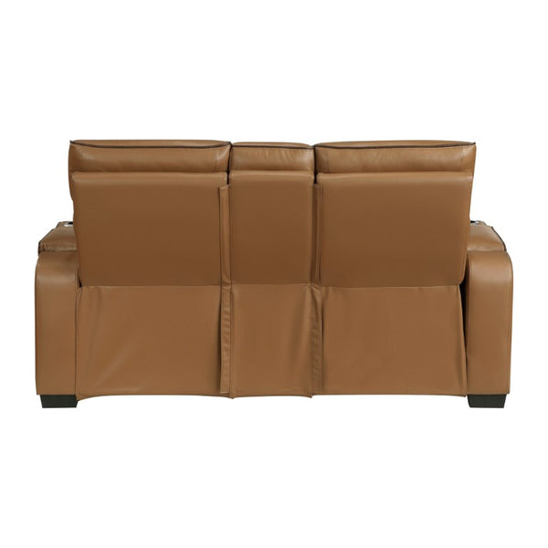 English Elm Power Reclining Loveseat with LED Lighting Console Storage and Diamond Faux Leather B011P574417