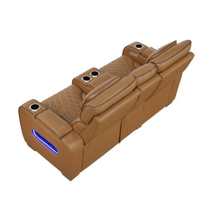 English Elm Power Reclining Loveseat with LED Lighting Console Storage and Diamond Faux Leather B011P574417